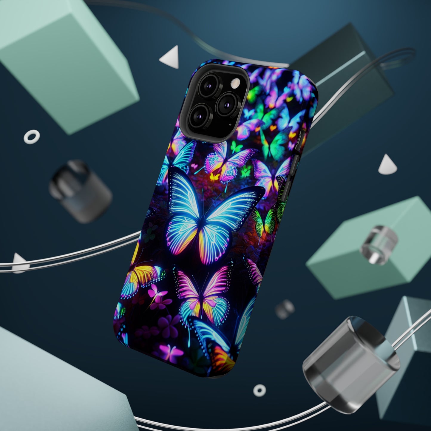 "Neon Butterflies in the Night Sky" Neon Butterflies Premium Art Magsafe Magnet Tough IPhone 13 14 15 Pro Plus Max and Mini in Matte and Glossy Phone cases