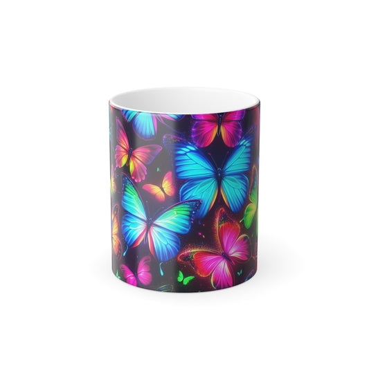 Luminous Neon Flutterfly! Neon Butterflies 11oz Color Morphing Mug