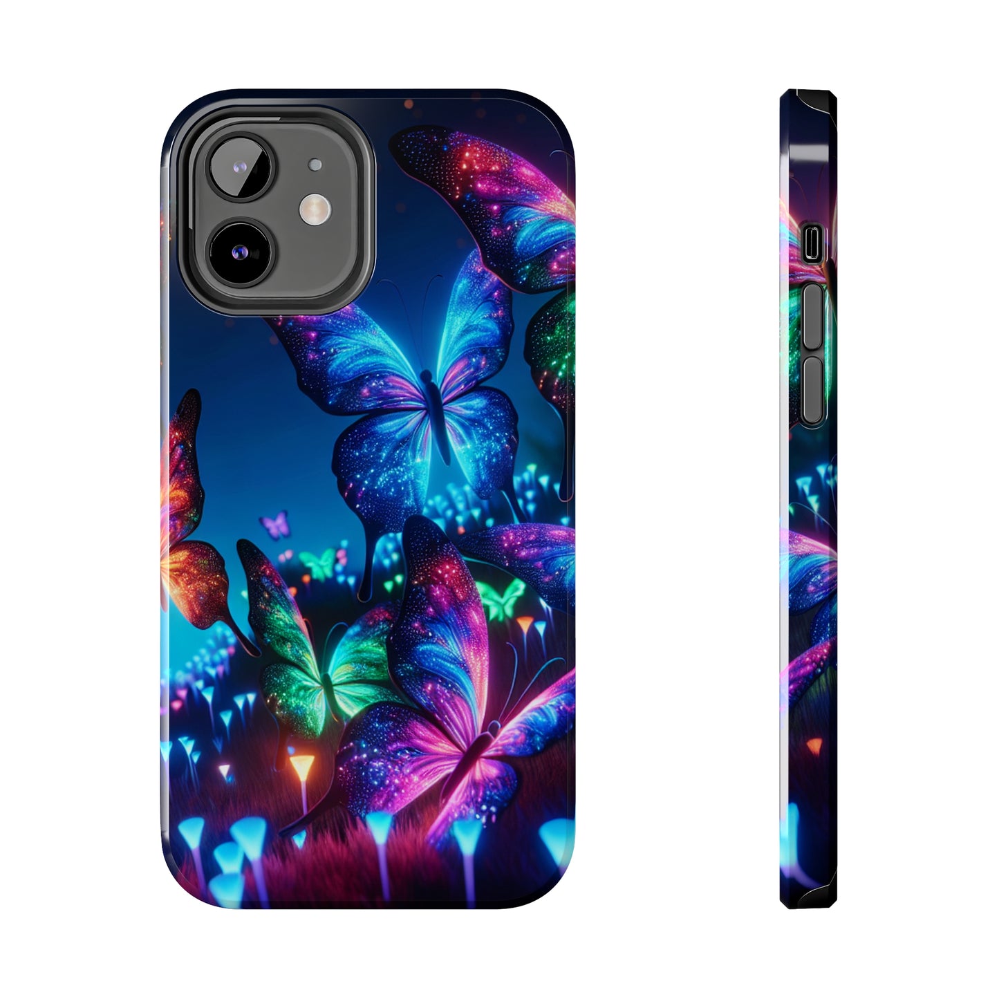 "Electric Morpho Rain" NEON Butterflies Tough Phone Case Iphone  7 8 9 10 11 12 13 14 SE X XR XS Pro Max Mini Plus