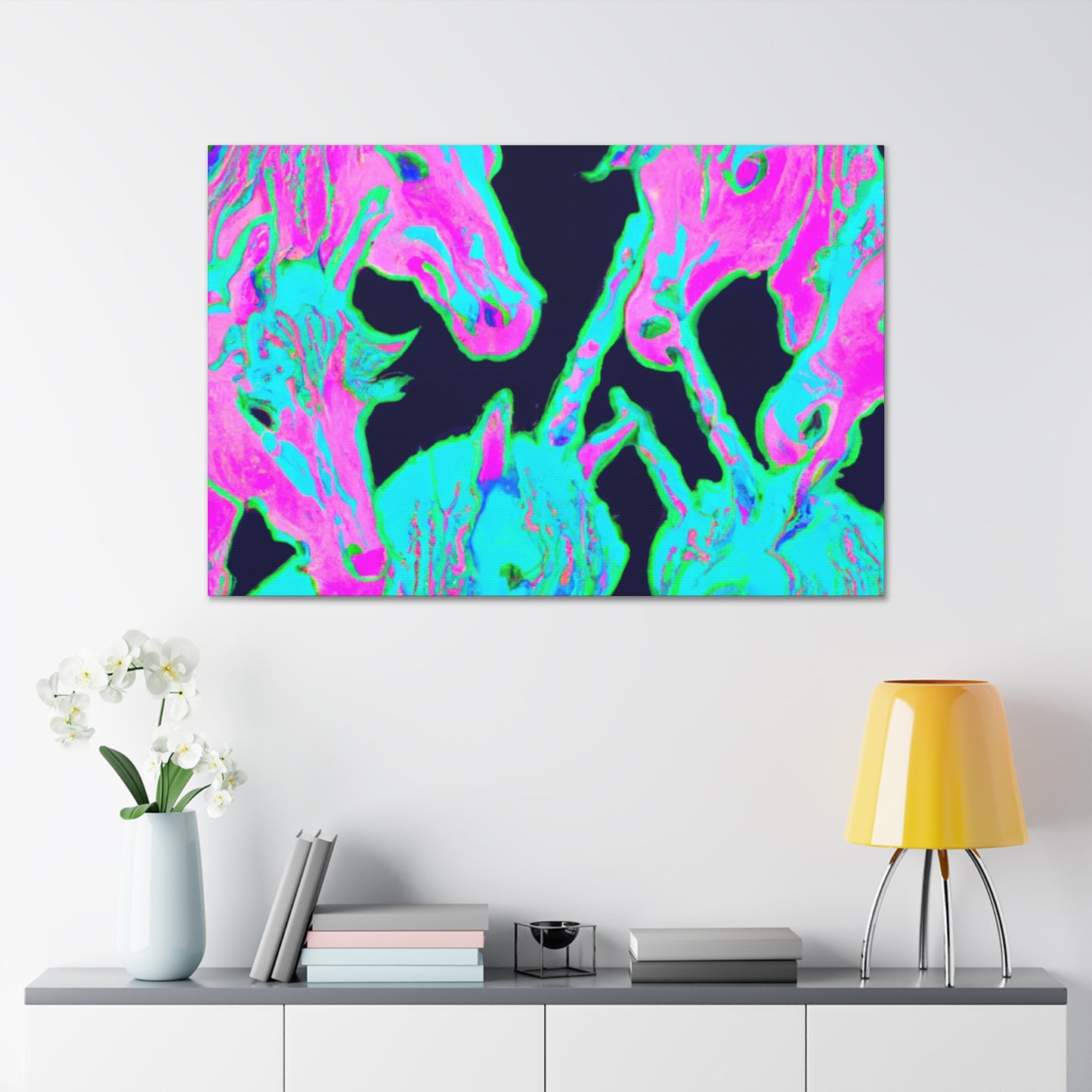 Neon Rainbow Herd NEON Unicorns Art Canvas